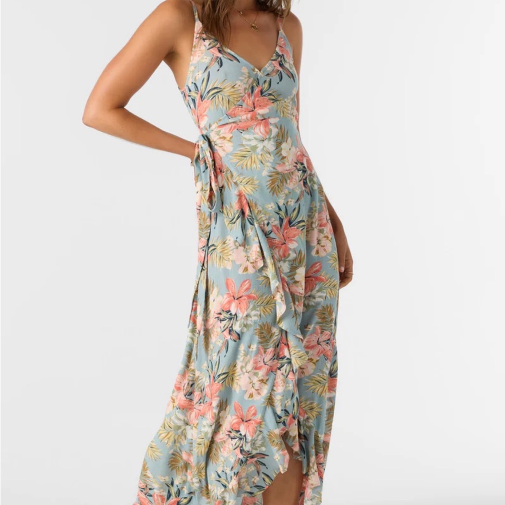 O'Neill Blue and Green Wrap Maxi Sundress